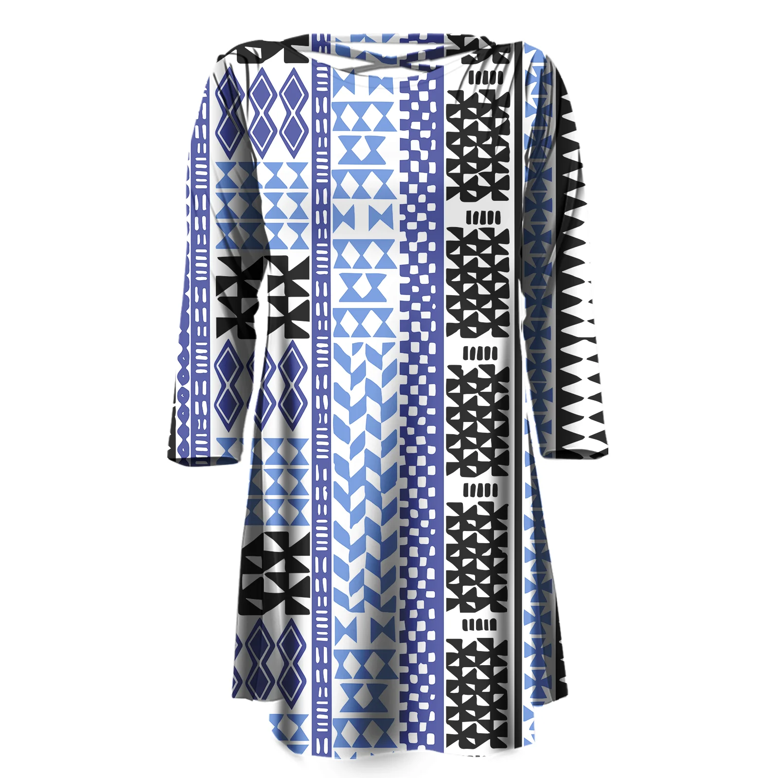 

Женское Свободное платье в полинезийском стиле Puletasi, праздничное элегантное платье с длинным рукавом и круглым вырезом, с принтом татуиров...