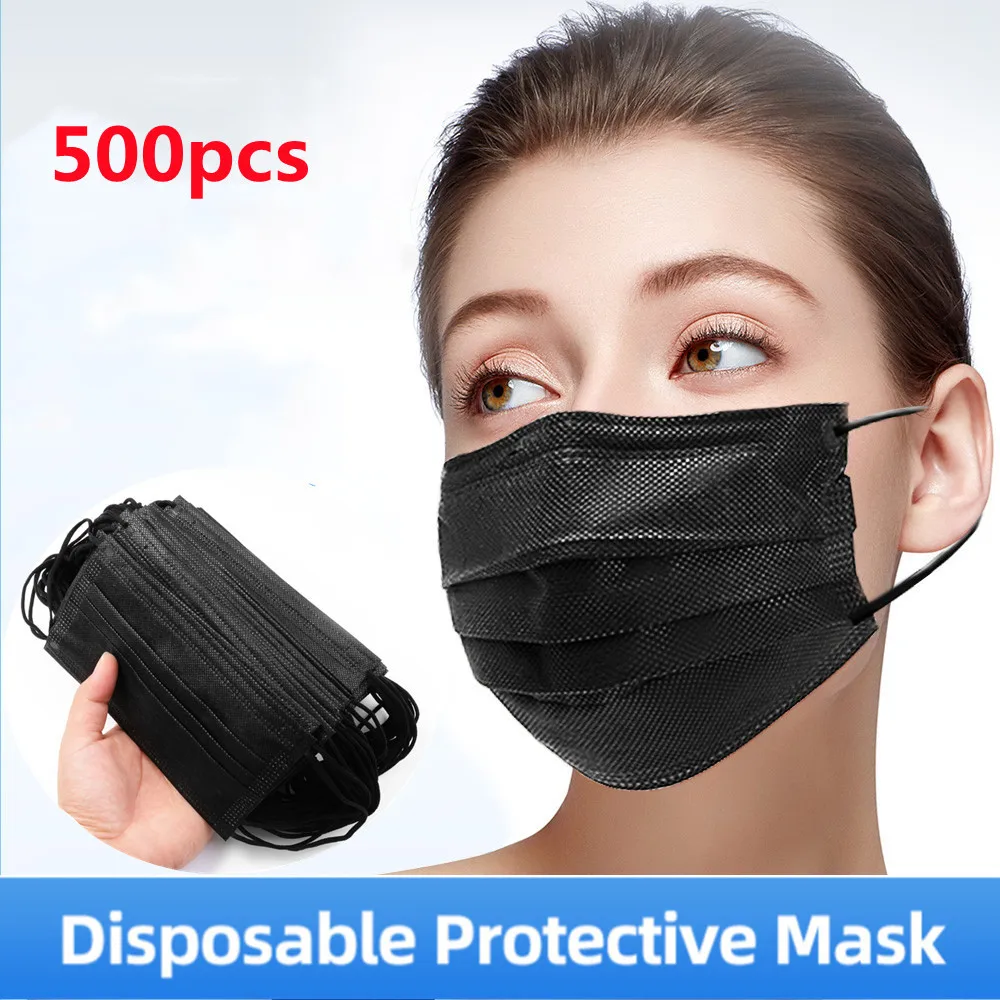 

In Stock 3 Layers Mask Disposable Face Masks Black Nonwove Earloops Masque Filter Anti Dust Breathable Adult Protective Maske