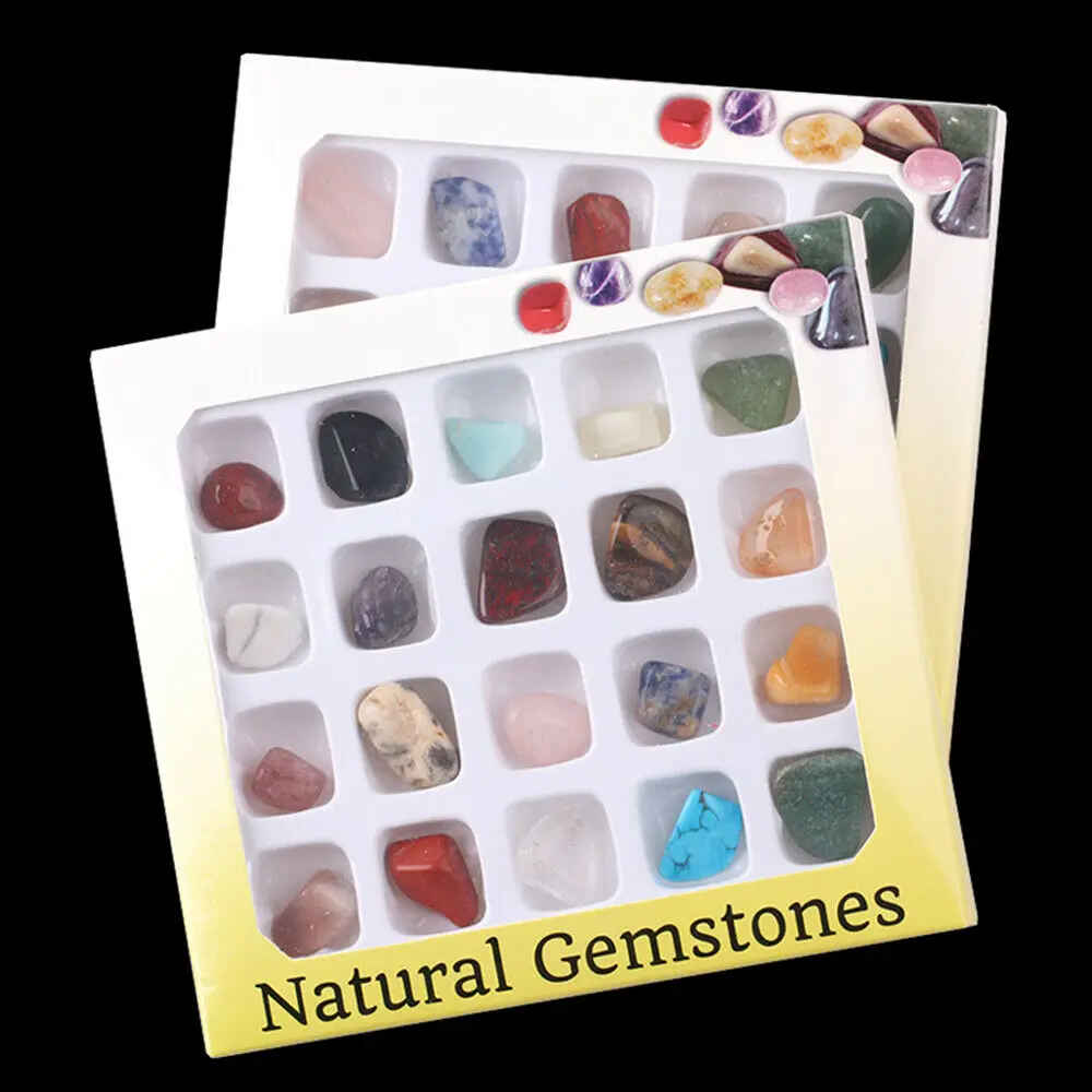 

20pcs Mini Crystal Gemstone Polished Healing Chakra Stone Collection Display Set