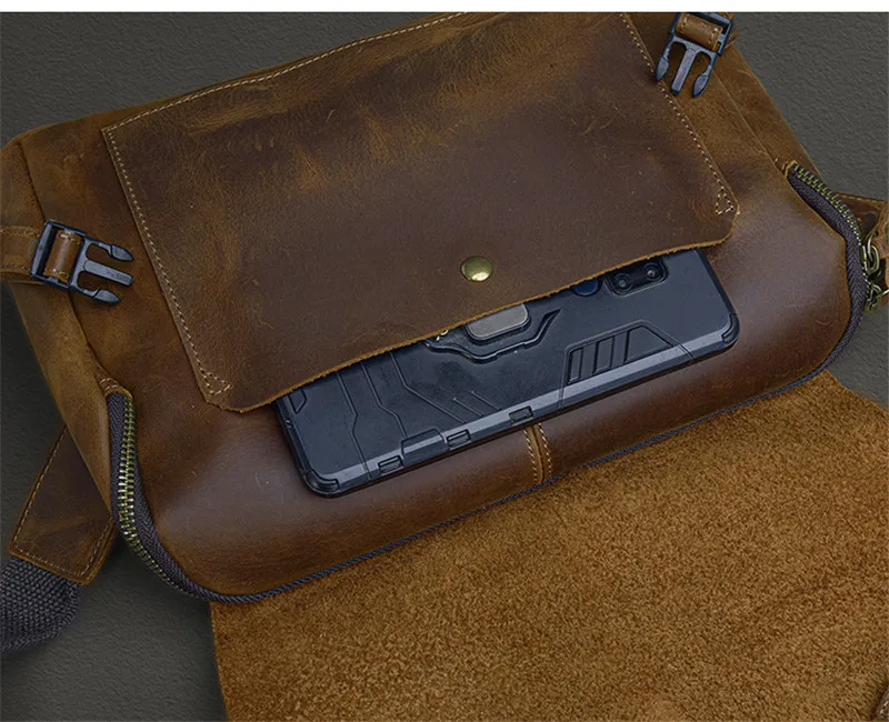 Retro fashion high quality Crazy Horse cowhide men's anti-theft messenger bag for daily outdoor work business portable briefcase