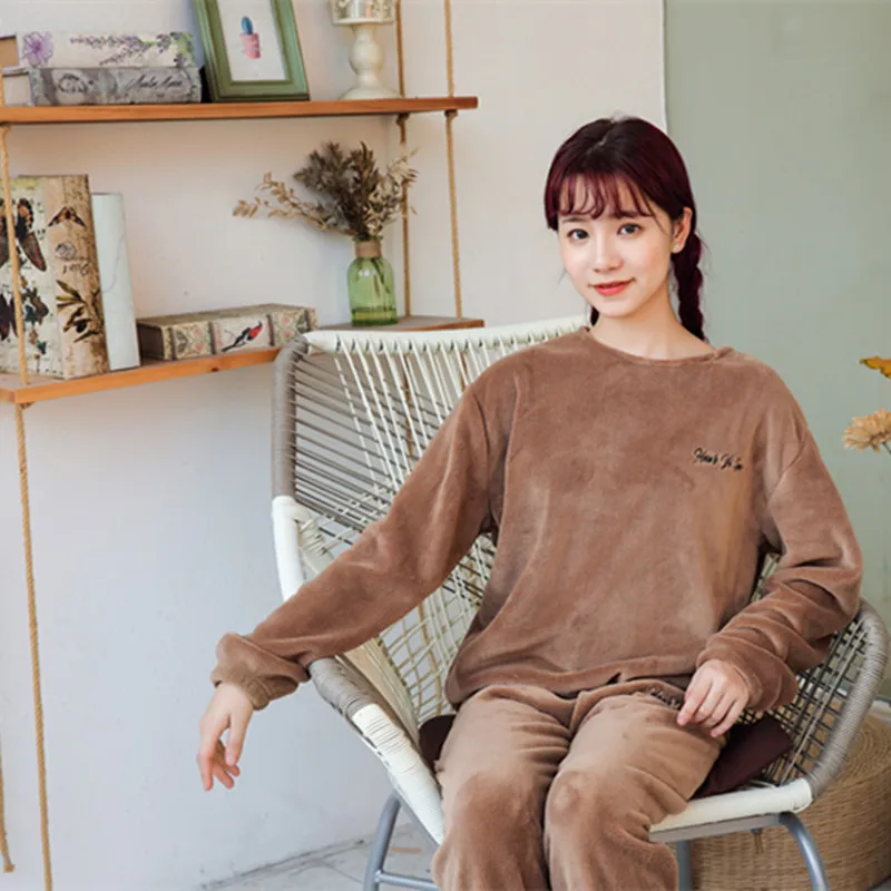 Зимний толстый женский пижамный комплект, осенне-зимняя фланелевая теплая Пижама с рисунком, Женская домашняя одежда, женская пижама