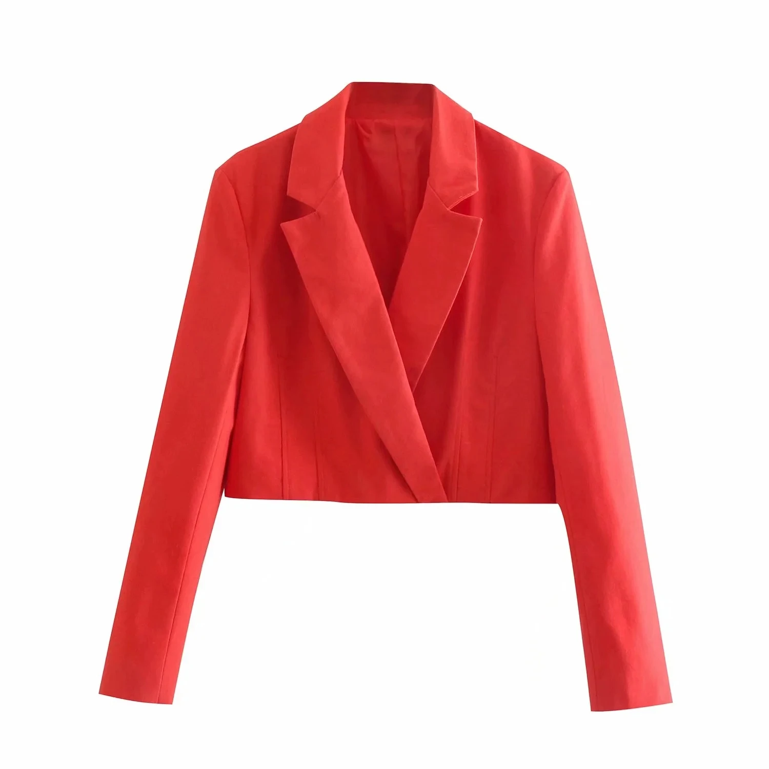 

Za 2021 Women Fashion red Cropped Blazer Coat Vintage Long Sleeve Notched Collar jacket Female Outerwear Chic Short Suits Femme