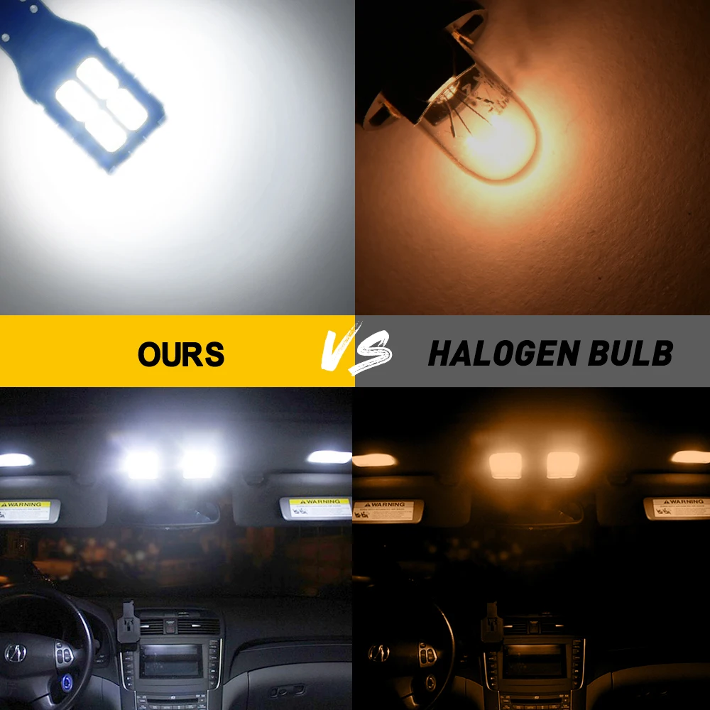 

10Pcs T10 LED Canbus W5W LED Bulbs 168 194 6000K White Signal Lamp Dome Reading License Plate Light Car Interior Lights Auto 12V