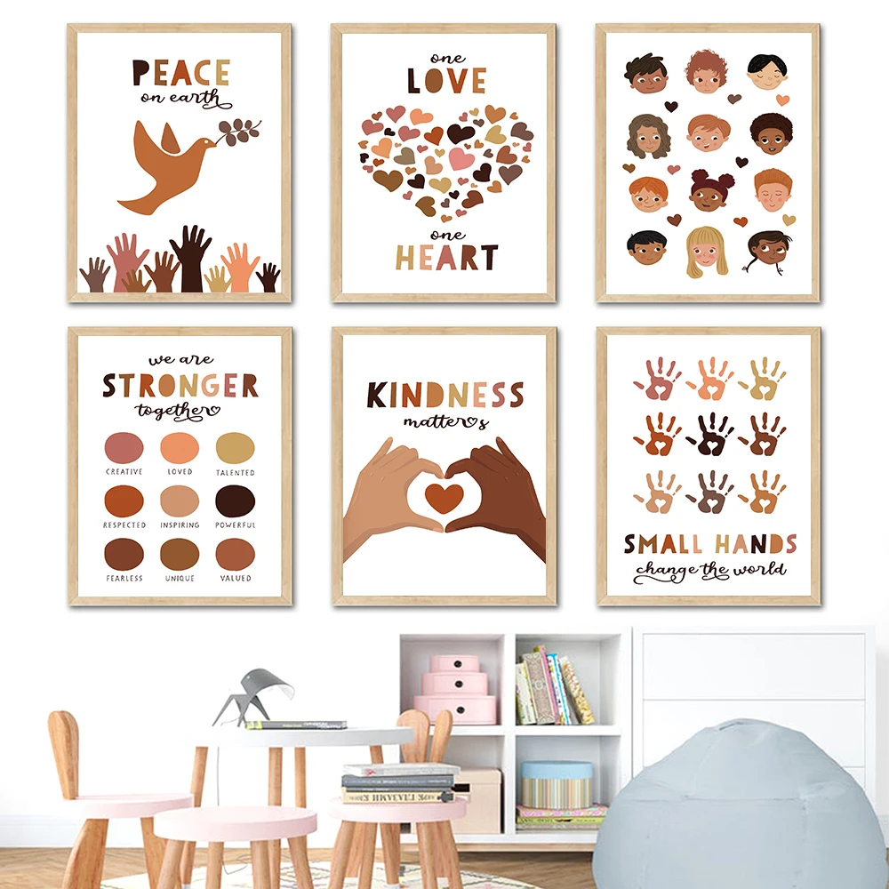 

Inclusive Classroom Art Prints Diversity Poster Human Equality Kindness Wall Art Canvas Painting Nordic Nursery Decor Pictures