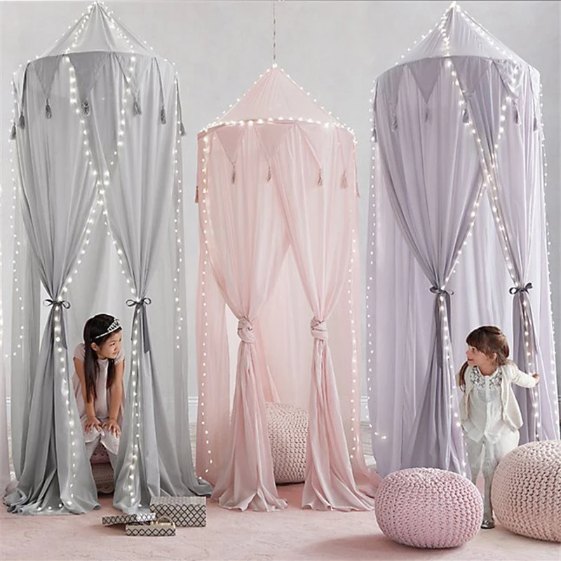 INS Children's Tent Toys Tipi Canopy Bedcover Mosquito Net Curtain Round Dome Princess Room Decoration Pennants Lace | Игрушки и