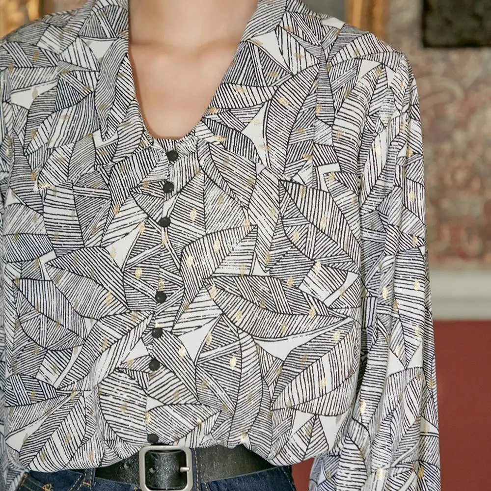 

Bronzing Shirt Female Leaf Tops Retro Korean Loose Shirt 2021 Long Sleeve Elegant Blusa Mujer Plus Size Causal Streetwear Shirts