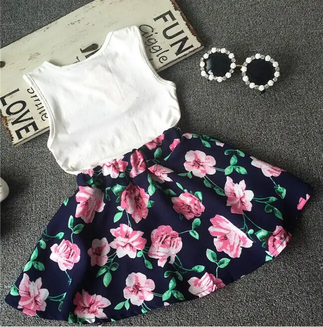 Летние комплекты одежды для девочек с принтом любовь юбки без рукавов и