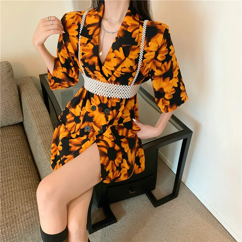 

Женский пиджак с цветочным принтом, повседневный свободный пиджак в стиле ретро, универсальная винтажная уличная одежда для офиса, лето 2021