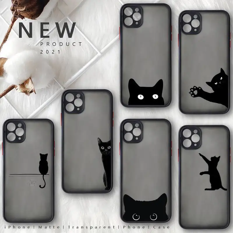 

Cute animal black cat Phone Case black matte transparent For iPhone 7 8 x xs xr 11 12 13 pro plus mini max Clear Funda