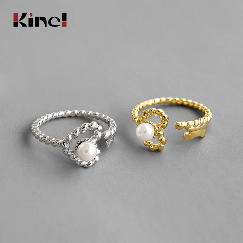 

Kinel 100% Genuine 925 Sterling Silver Rings for Women Korean Jewelry Simple INS Minimalist Twist Finger Pearl Ring Fine Gifts