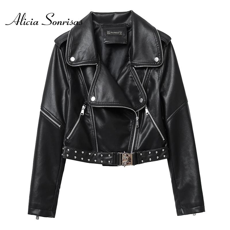 2021 Spring Autumn Women's Leather New Korean Style Loose All-Matching Motorcycle Clothing Lapel Rivet PU Leather Jacket