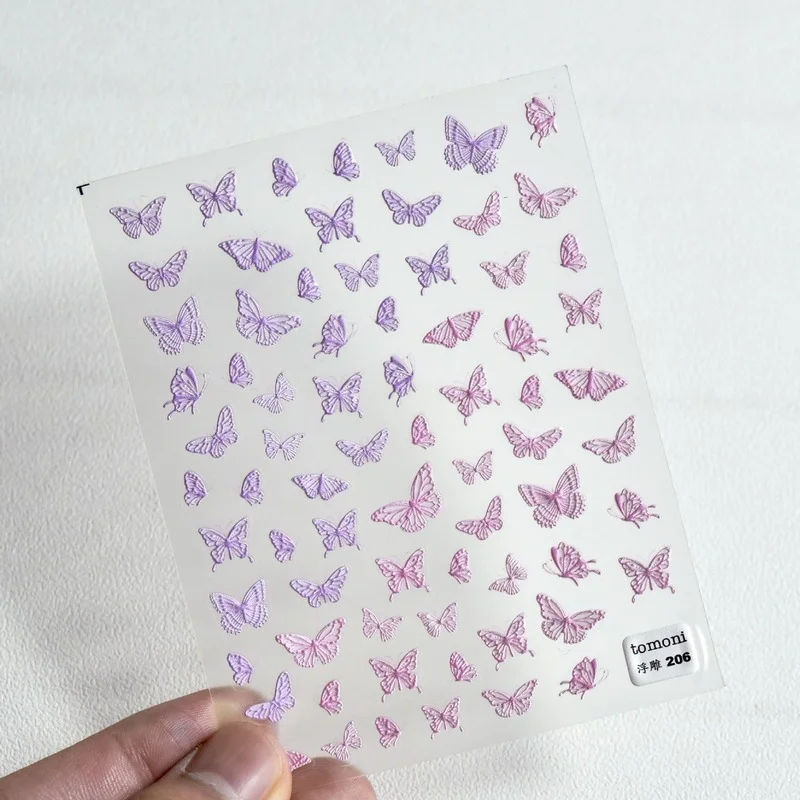 

2021 White/Pink Purple Butterfly 5D Acrylic Engraved Nail Art Sticker Adhesive Transparent Relief Thin Nail Decal Nails Sticker