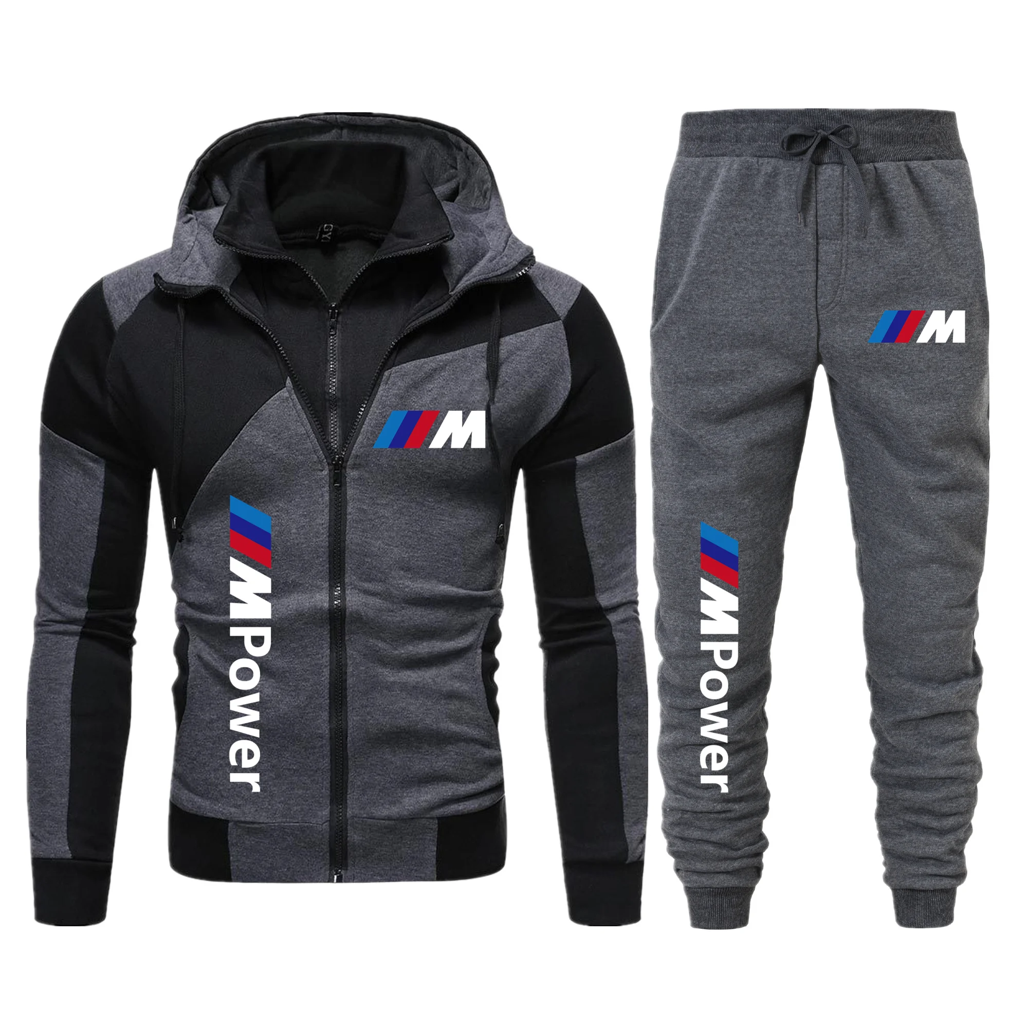 

New 2 Pieces Sets Tracksuit Bmw Power Print Men Hooded Sweatshirt Pants Pullover Hoodie Sportwear Suit Casual Sports Men Clothes