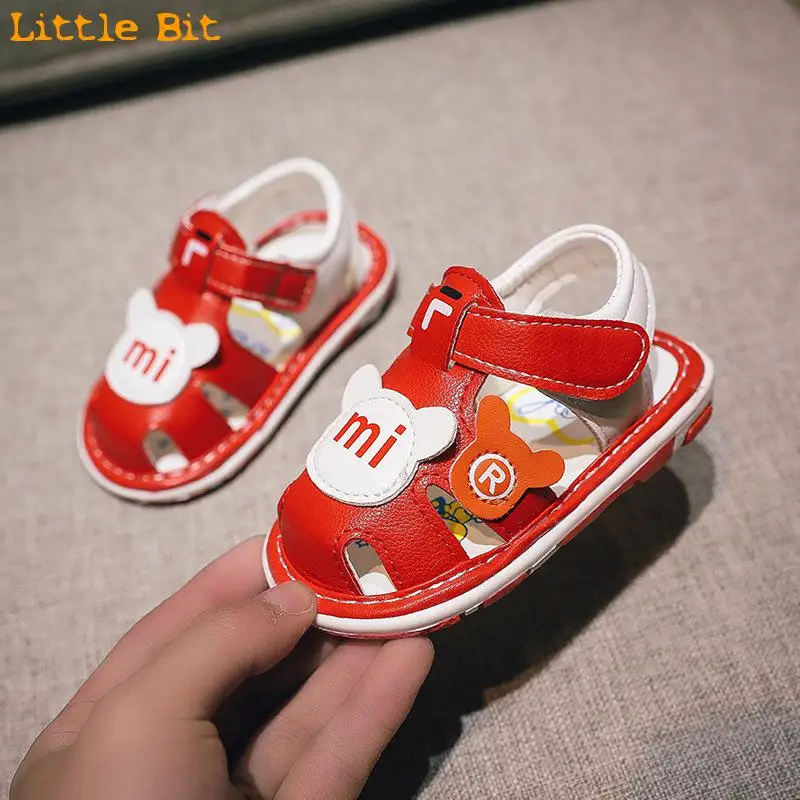 

Baby Sandals Summer Baotou Anti-kick Walking Shoes Leather For Boys And Girls Cartoon Velcro Soft Soles