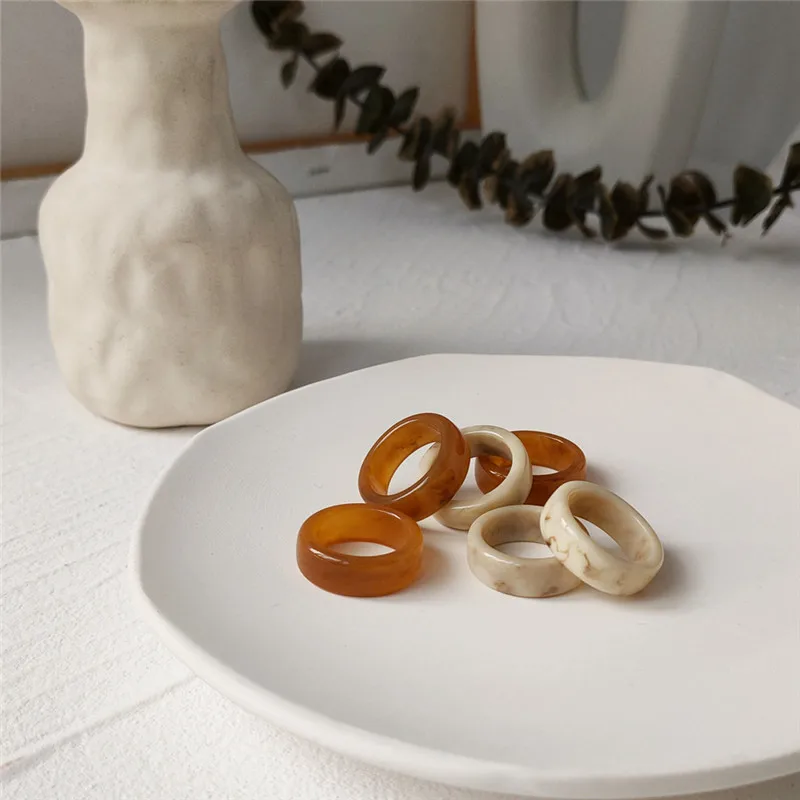 

2021 Summer Epoxy Ring Coffee Color Milk White Resin Ring Party Jewelry Cute Resin Rings For Women Romantic Gifts
