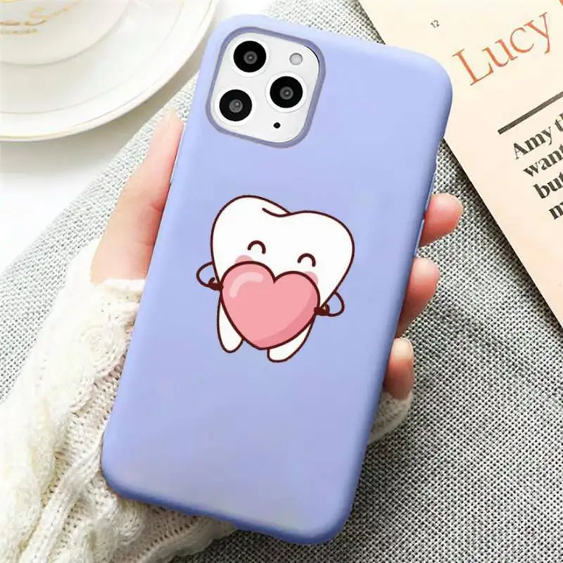 

Cartoon dentist dental crowned tooth Phone Case Candy Color for iPhone 11 12 mini pro XS MAX 8 7 6 6S Plus X SE 2020 XR