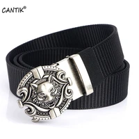 cantik quality nylon canvas material belts for men unique wolf head automatic buckle belt accessories freeshipping cbca306