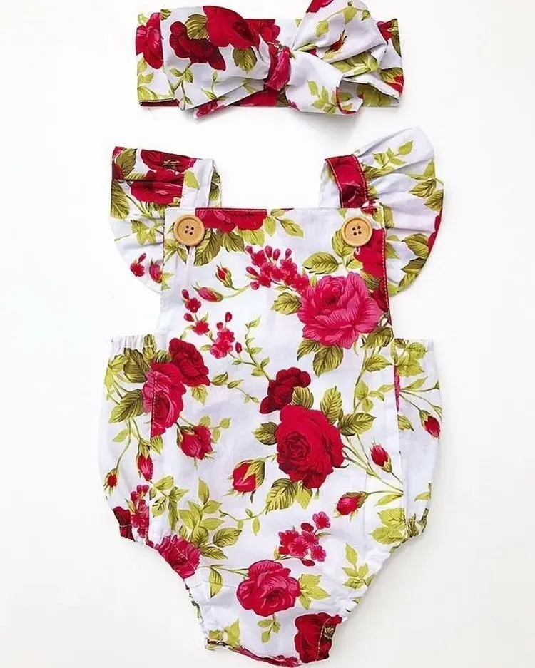 

0-24M Cute Floral Romper 2pcs Baby Girls Clothes Jumpsuit Romper+HeadbandAge Toddler Newborn Outfits Set