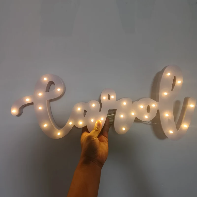 Деревянные буквы алфавита светодиодный свет логотип подназвание