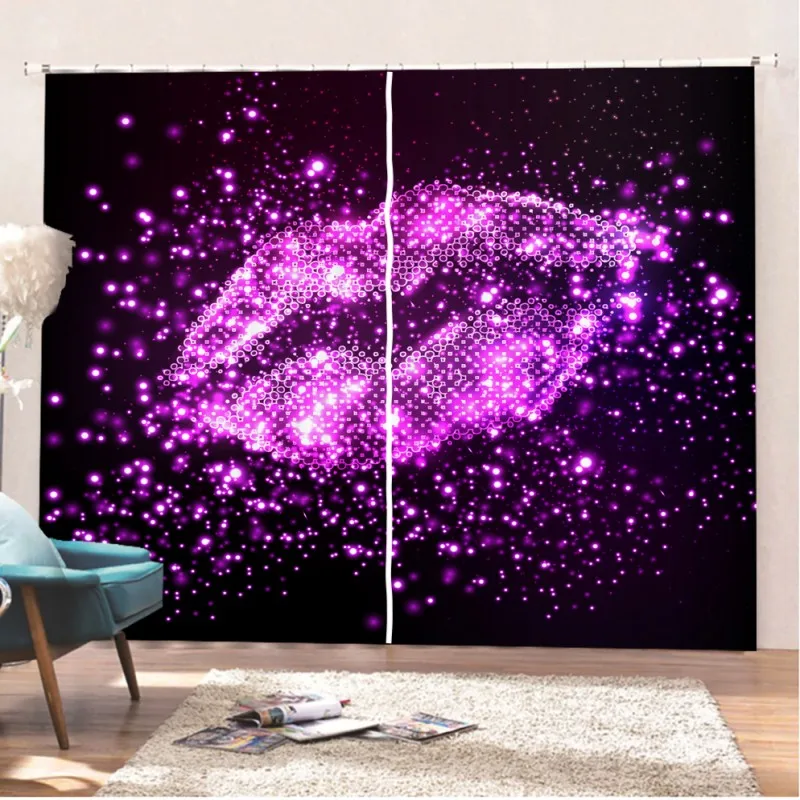 

2 Panels Curtain Sexy Lips 3D Printing Blackout Fabric Drapes Window Curtains for Living Room Bedroom Home Decor Window Drapes