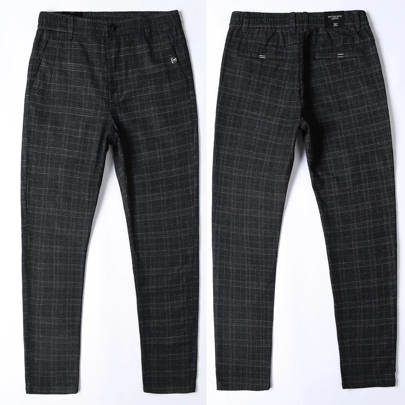 Для Мужчин's Повседневное штаны в клетку для бизнес на каждый день Slim Fit темно-серый классический Стиль лосины мужской брендовая одежда