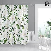 eco friendly white gardenia bathroom curtain waterproof beautiful flower polyester shower curtain liner wholesale bath decor