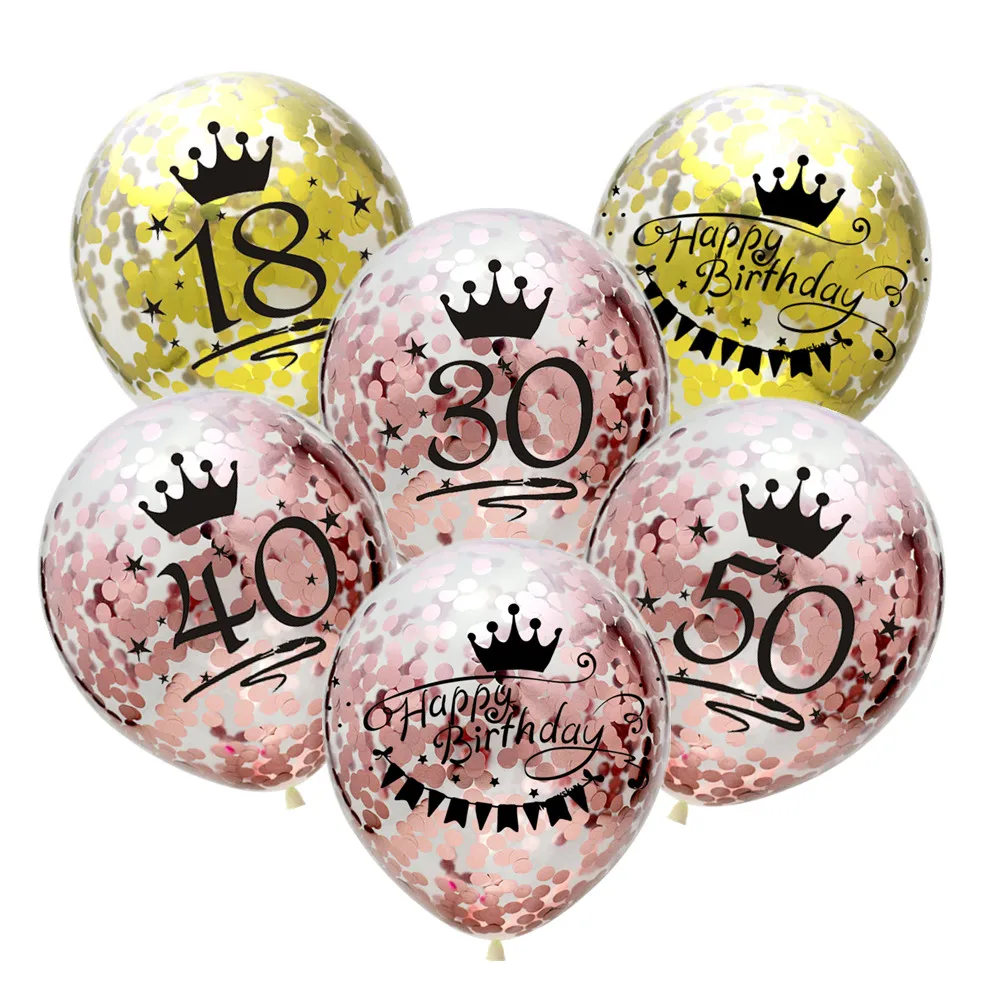 5 шт. 12 дюймов Корона из розового золота ясно конфетти латексные шары 18 21 30 лет