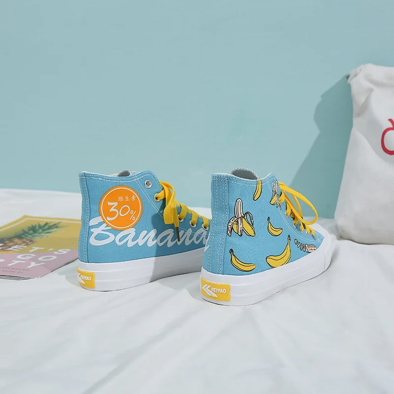 Женские холщовые кроссовки повседневная обувь с принтом фруктов высокая подошва