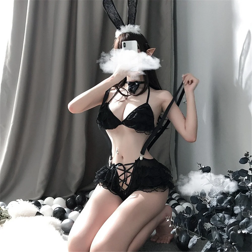 Новый сексуальный кружевной комплект нижнего белья зайчик девочка Горничная