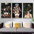 Плакаты и принтами Красота с цветами на голову Абстрактная Картина на холсте женщина печати настенные картины Гостиная росписи