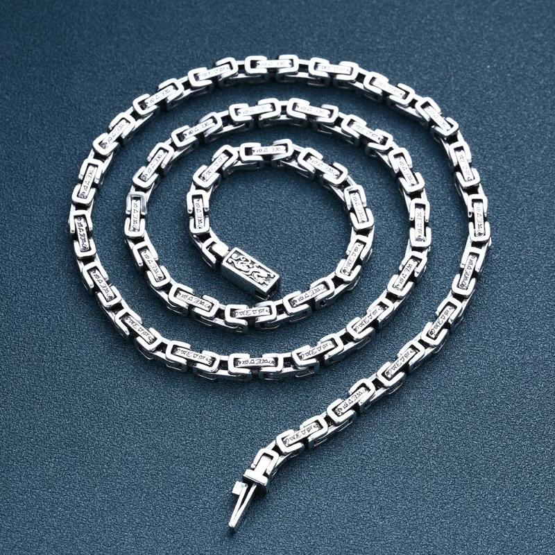 

Винтажное ожерелье из стерлингового серебра S925 пробы с шестью символами, Мужская плотная цепочка с мантрой, ювелирные изделия из тайского с...