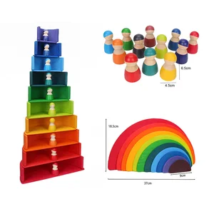 wooden rainbow blocks wood stacking toys grimms rainbow wood building blocks colorful rainbow kids montessori educational toy free global shipping
