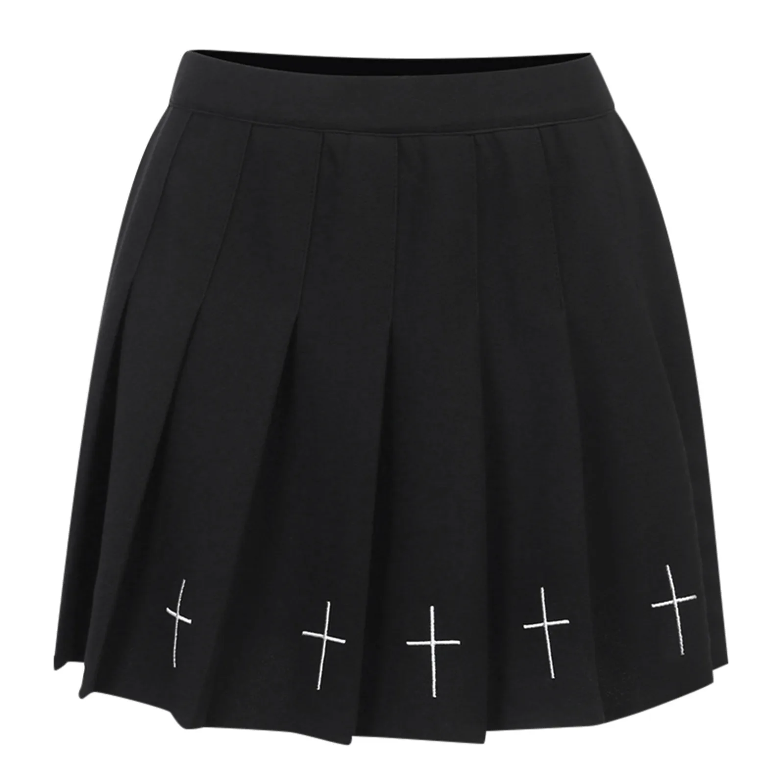 

Women's High Waist Mini Black Skirts Gothic Streetwear Cross Print Pleated Women Skirts Casual College Lolita Harajuku Skirt