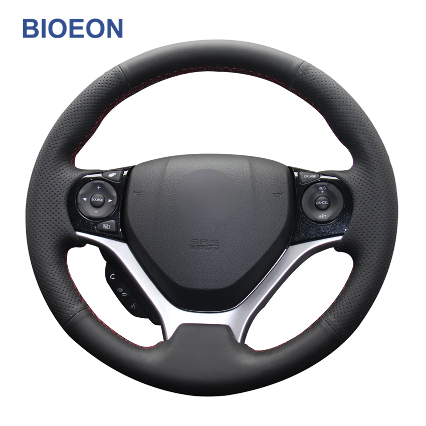 Черные чехлы для ручного шитья из искусственной кожи на рулевое колесо Honda Civic 9 2012