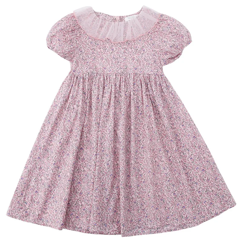 

Children Dresses Korean Kids Clothes Girls Summer Mesh Collar Short Sleeve Floral Dress Chiffon Casual Baby Girl Princess Dress