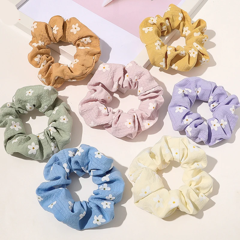 

Sweet Women Scrunchie Flower Print Scrunchies Girls Elastic Hair Bands Korean Ponytail Ties Rope Girls Hair Accessories Headwear