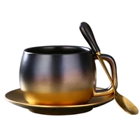 luxury matte black gold ceramic coffee cup and saucer english afternoon tea set noble espresso creative gift 280ml