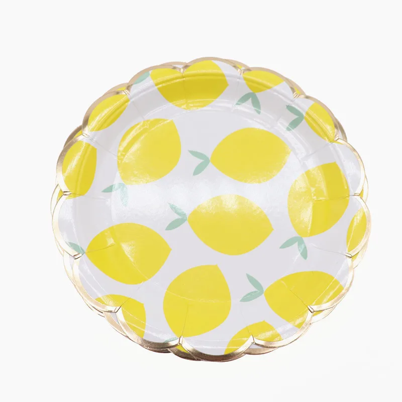 Одноразовая бумажная тарелка лимон желтый цвет украшение для дня рождения