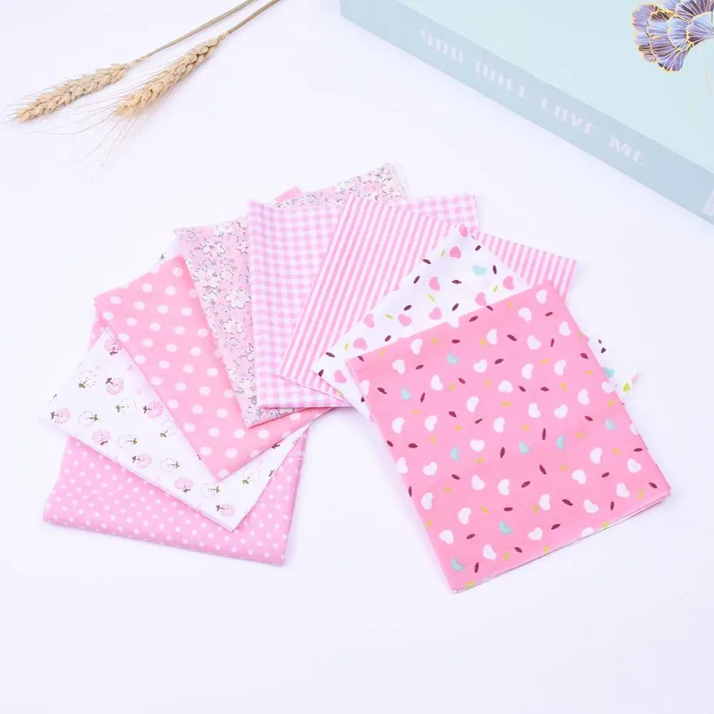 

DIY 7pcs/lots 25x25cm Pink Flor Pattern Square 100%Cotton Pur-cut Patchwork Fabric Bundle Sewing Quilting Crafts for Handmade