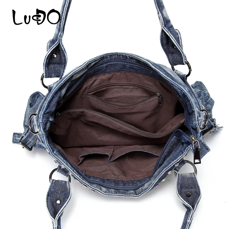 LUCDO винтажная модная женская джинсовая сумка-тоут дизайнерские бриллиантовые