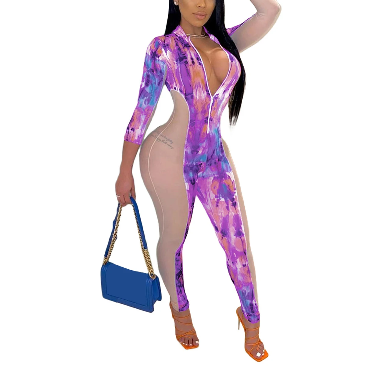 Соблазнительные женские комбинезоны с глубоким V образным вырезом и длинными