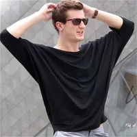 mens t shirts new summer european and american loose fitting t shirts middle sleeve mens round neck bat t shirts trend
