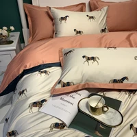 american style horse design bedding set long staple cotton duvet cover naked sleep entry lux sheet pillowcase king queen 4 pcs
