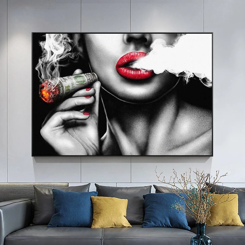

Modern Pop Sexy Girl Smoking A Cigar Oil Painting on Canvas Posters and Prints Cuadros Wall Art Pictures For Living Room