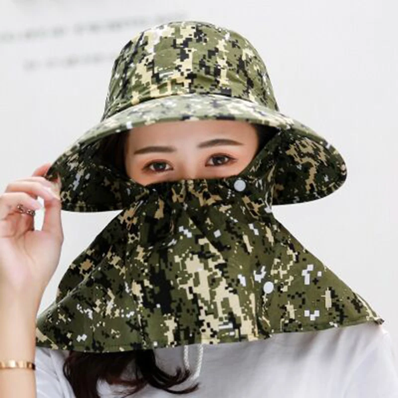 Женская летняя камуфляжная шляпка от солнца Пляжная с широкими полями и большим