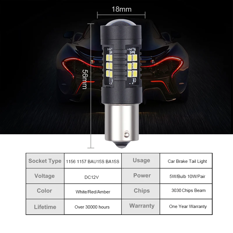 ANMINGPU 2x сигнальная лампа 1156 Led BA15S P21W BAU15S 3030SMD 1157 Canbus BAY15D P21/5 Вт для автомобилей