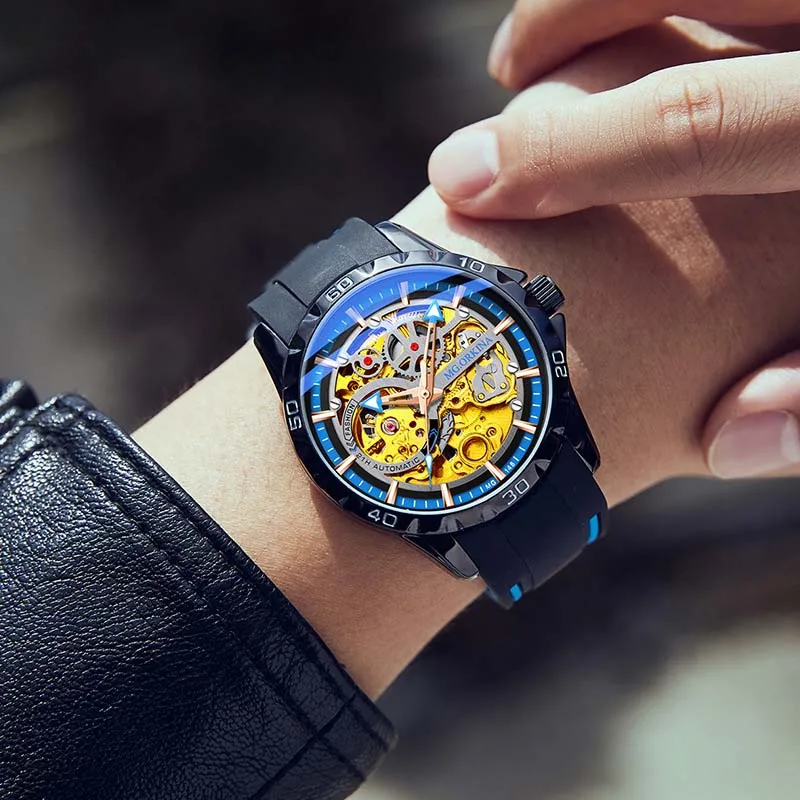 

ORKINA Fashion Waterproof Watches Men Silicone Strap Automatic Mechanical Tourbillon Full-automatic Man's Wristwatch