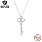 Bisaer Настоящее 925 стерлингового серебра замок ключ ожерелье CZ камень кулон для женщин обручальные кольца вечерние ювелирные изделия подарок ECN441