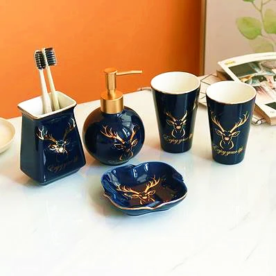 5 PCS SET 2 Navy Набор керамических аксессуаров для ванной комнаты, 5 шт., набор для украшения ванной комнаты, набор для рисования лосем, золотой поднос, 6 шт. в наборе - Цвет: 5 PCS SET 2 Navy