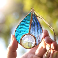hd blue drop pendant stained glass sunglasses rainbow maker window pendant pendant decorative home garden car charm
